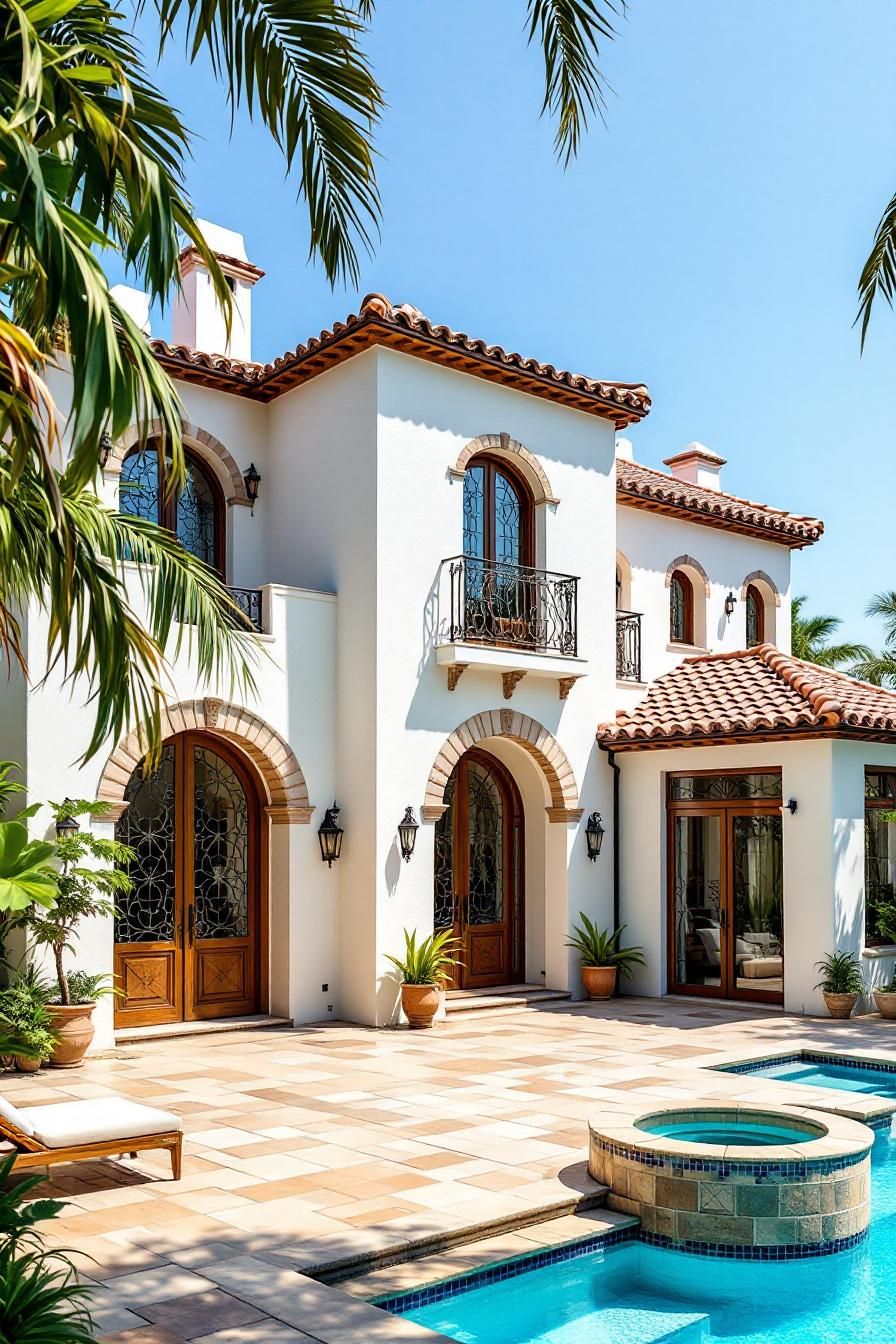 Chic Spanish villa with a pool and palm trees