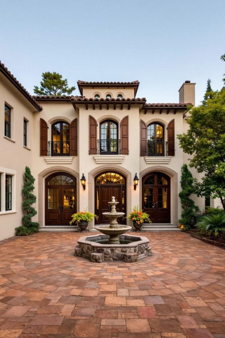 Charming Mediterranean-style villa with a courtyard fountain