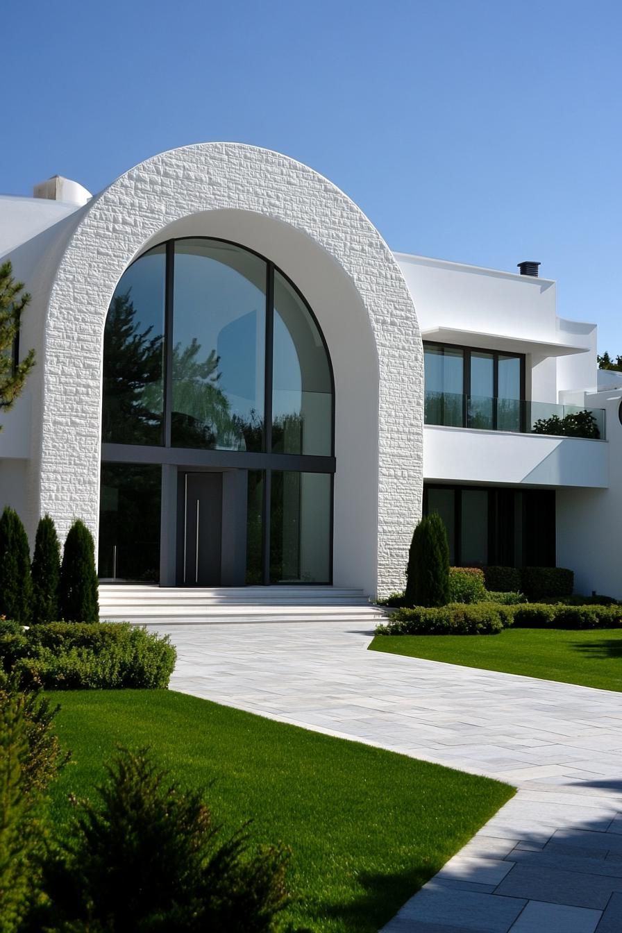 Modern white house with large arched entrance