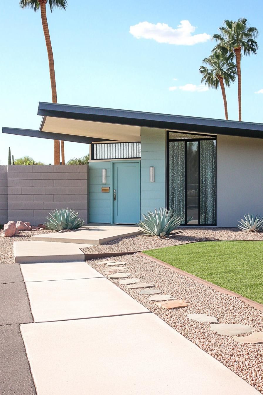 Modern mid-century house with blue door