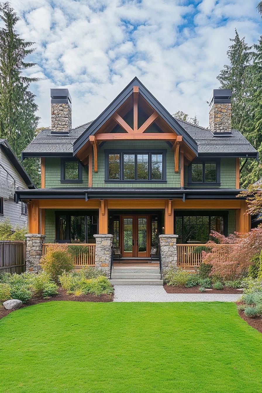 Charming wooden house with stone chimneys