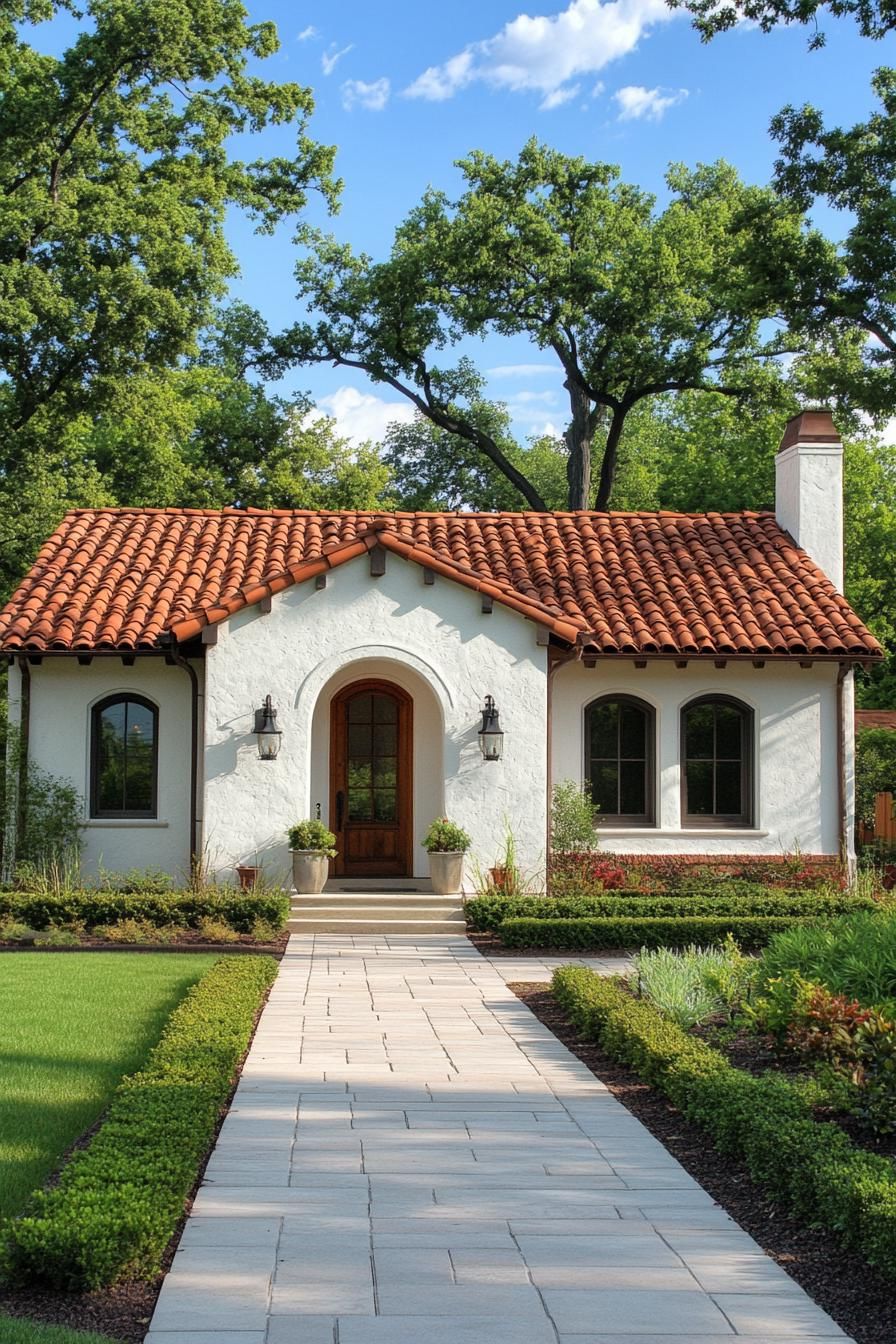 Charming bungalow with terracotta roof and lush greenery