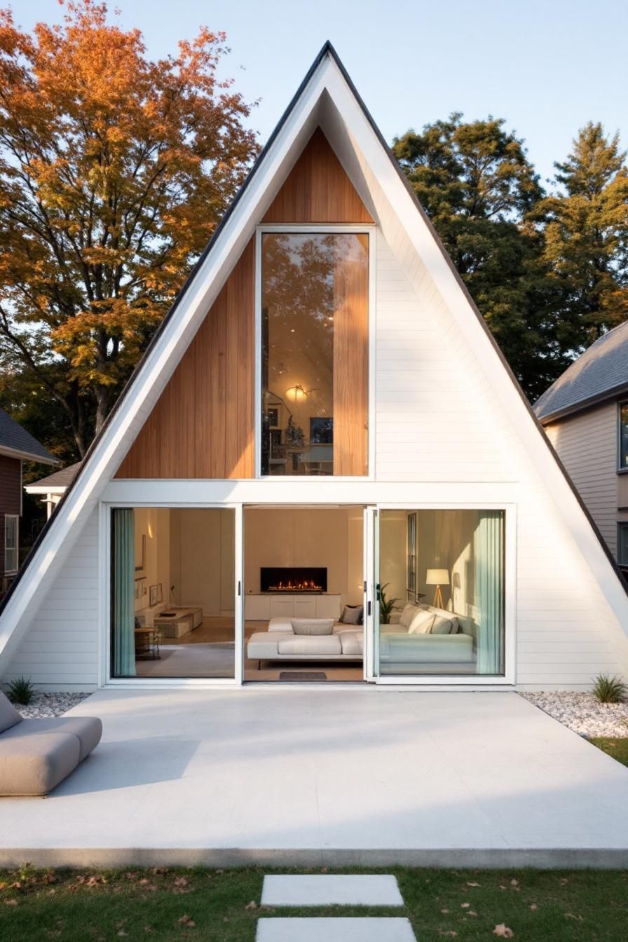 Contemporary A-frame bungalow with large windows