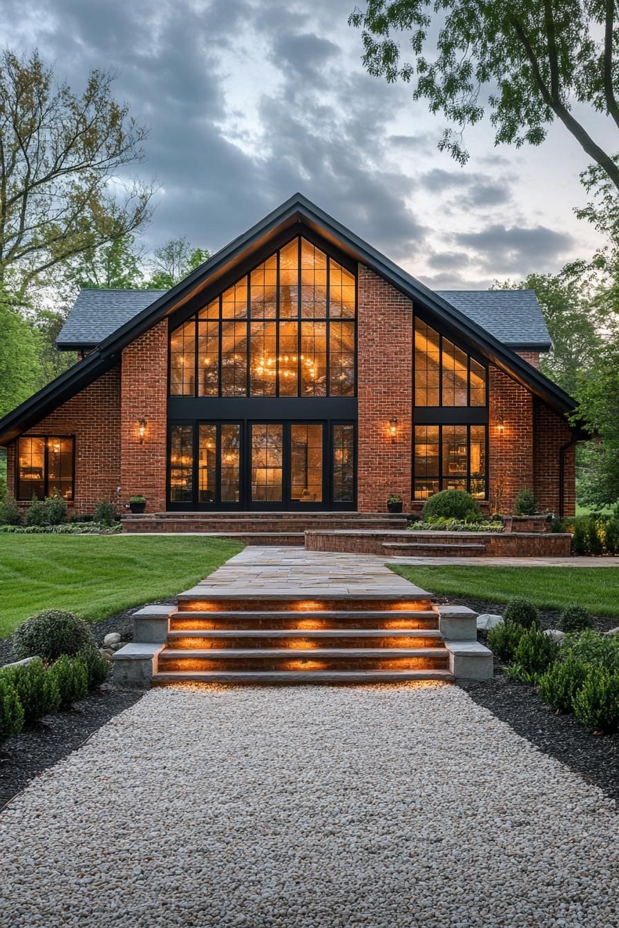 Elegant barn house with grand glass facade