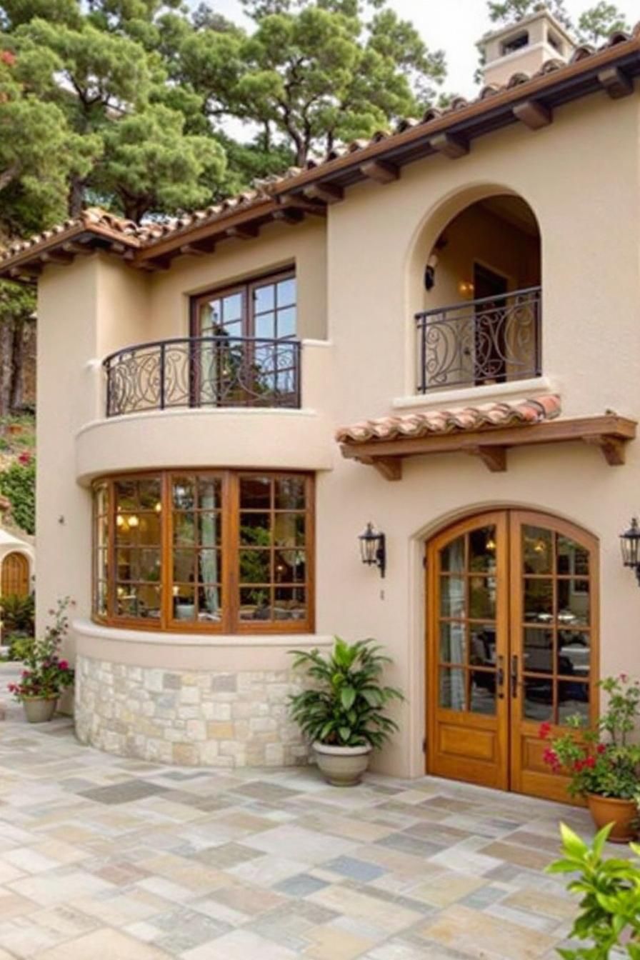 Charming Mediterranean villa with arched windows and a cozy patio