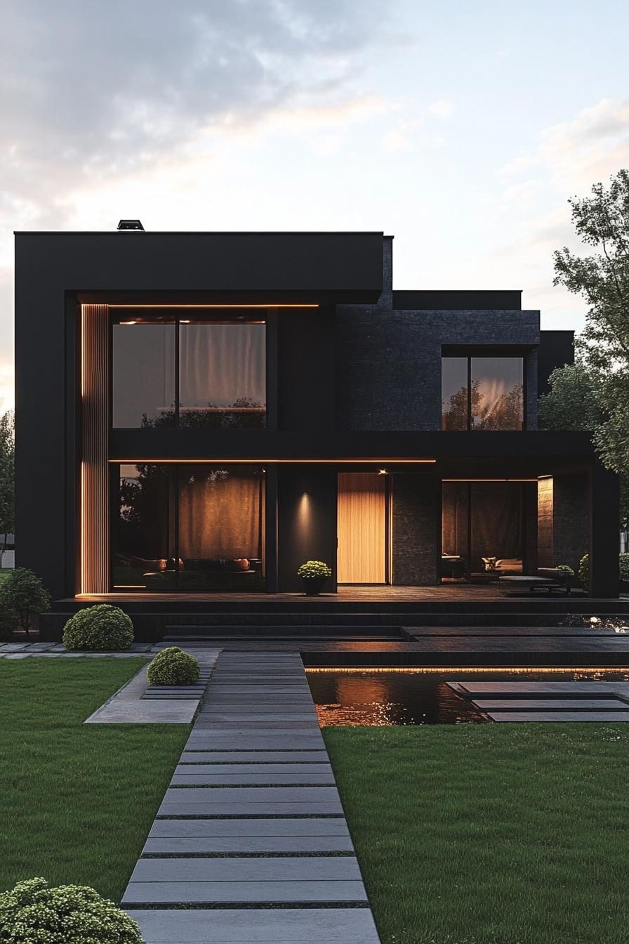 Sleek black house with glowing accents