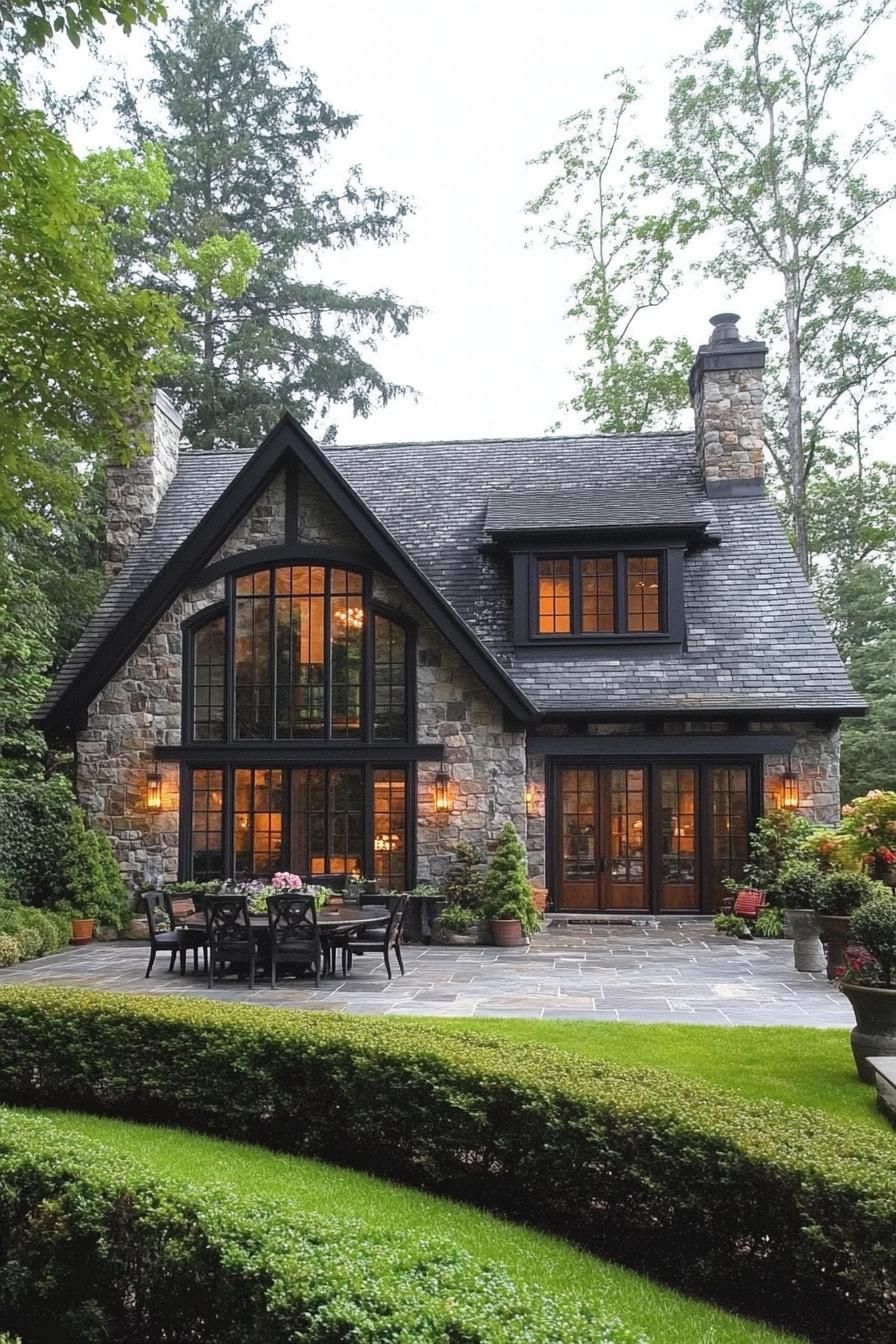 Charming stone cottage with a slate roof and lush garden