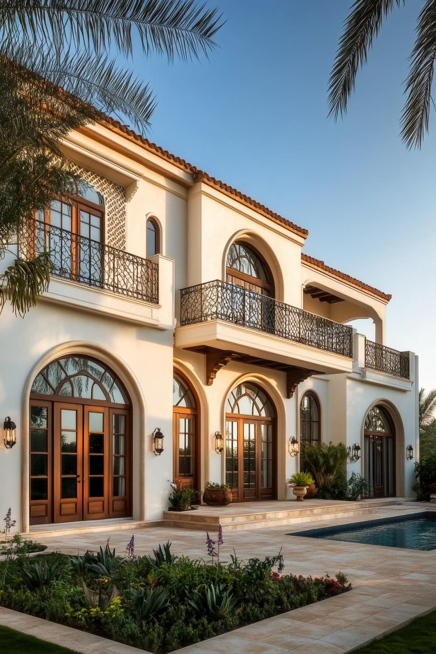 House with arched windows and a pool