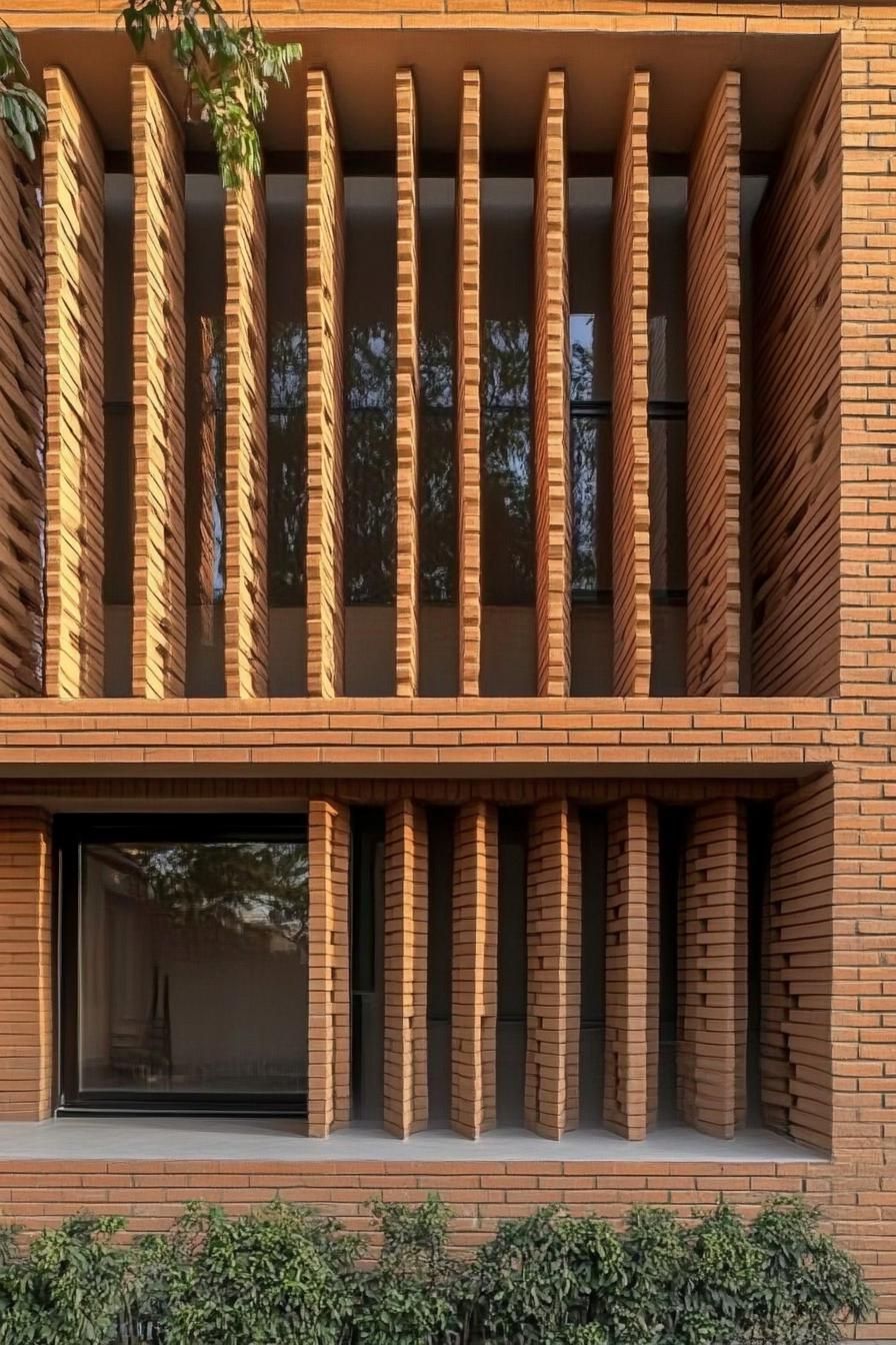 modern house facade with woven brick 3D patterns 1