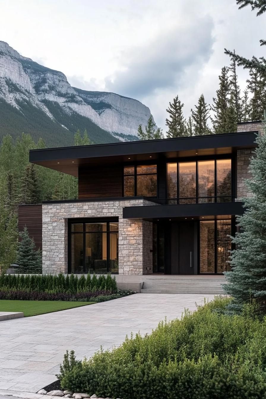 Modern bungalow with stone facade and large windows