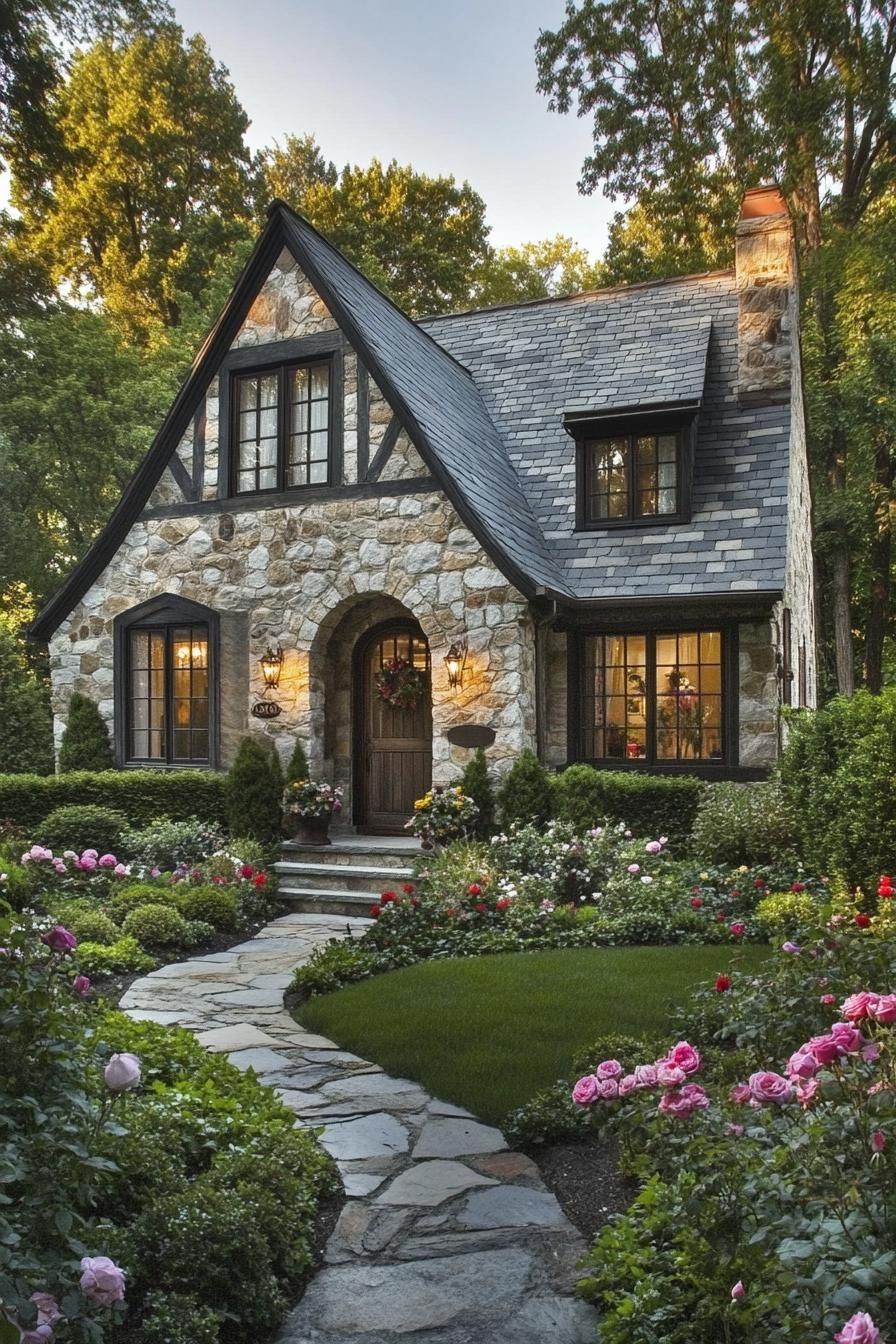 Lovely stone cottage nestled in a lush garden