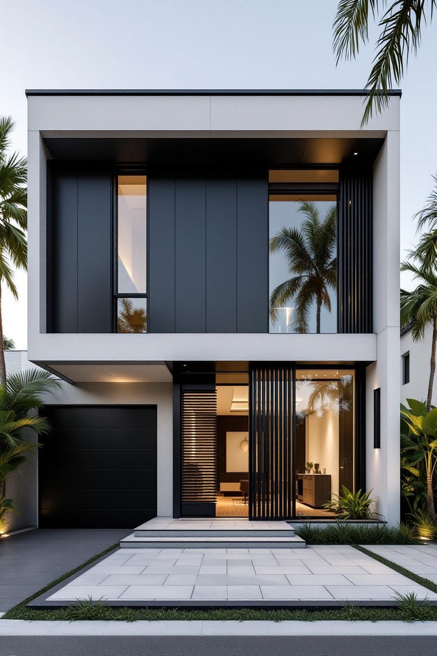 Sleek modern house with palm trees