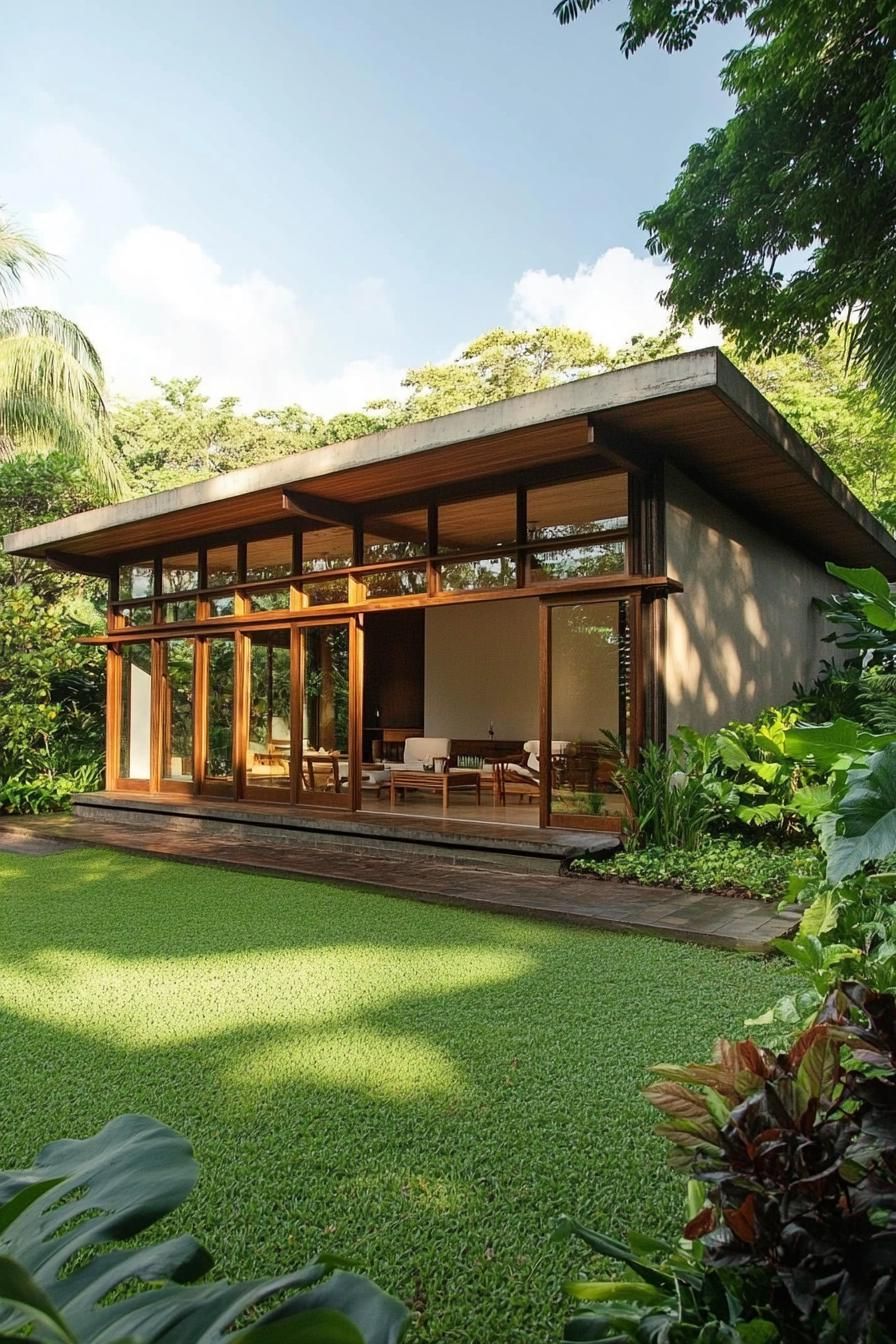 Modern tropical house with lush greenery