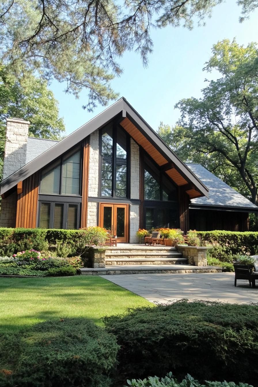 Charming A-frame house with stone and wood accents