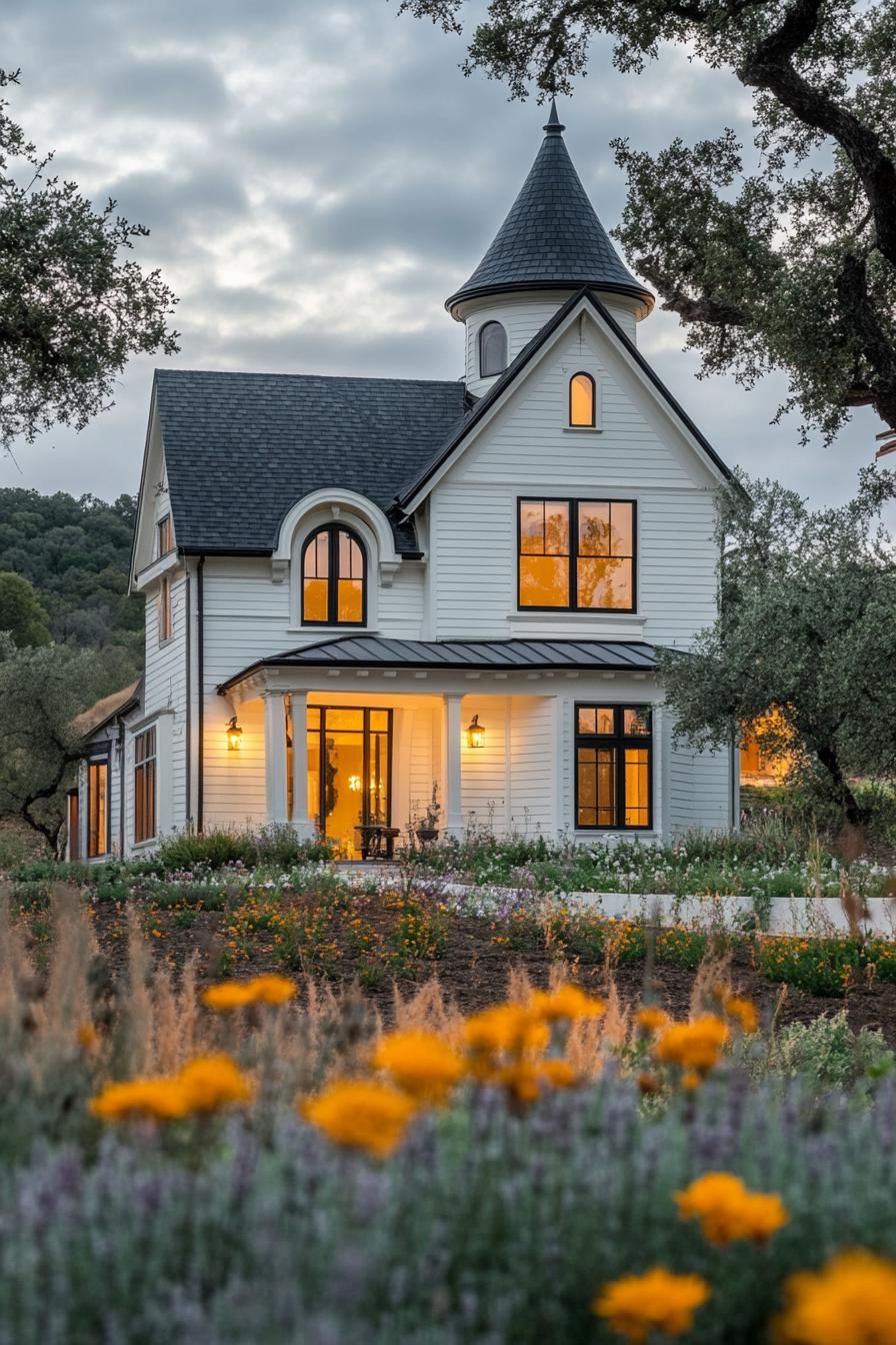 A picturesque Gothic-style house with a turret