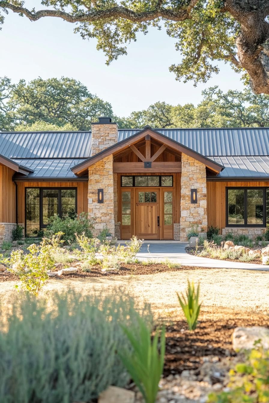 Ranch house with stone and wood facade