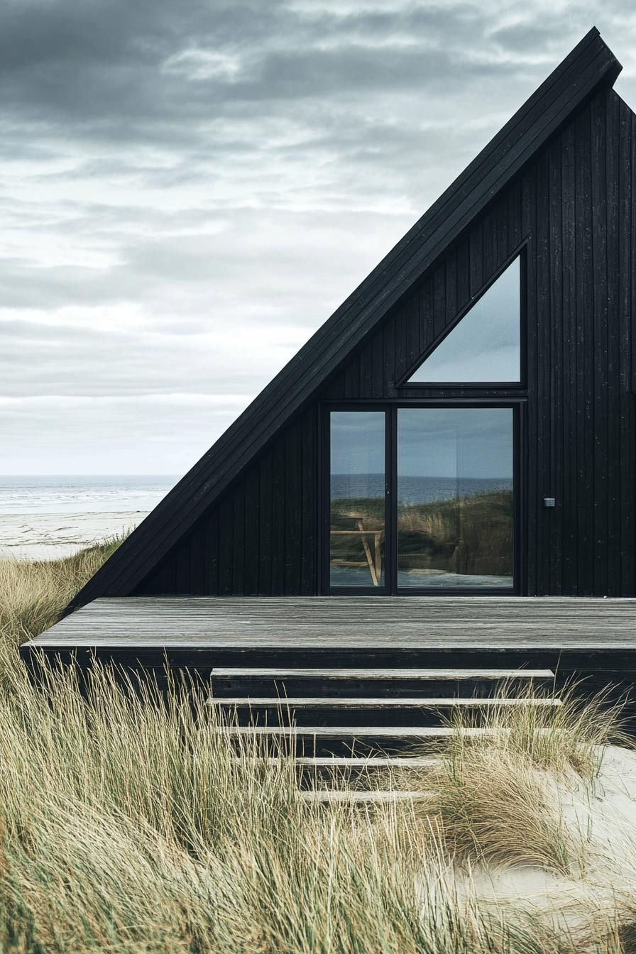 a frame house facade with charred timber cladding stunning Nordic landscape 3