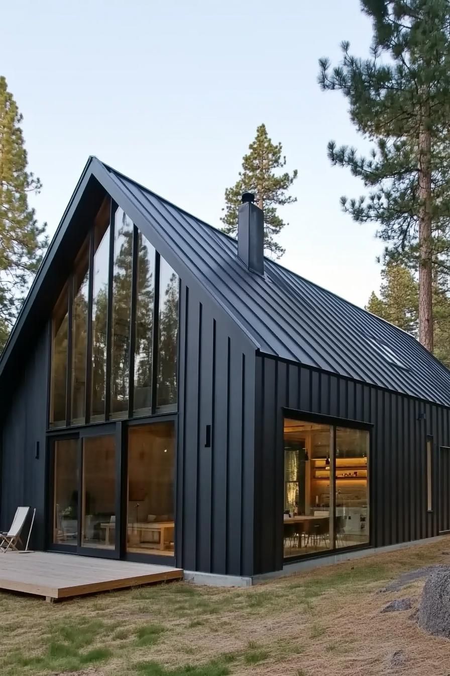 Black modern house with large windows