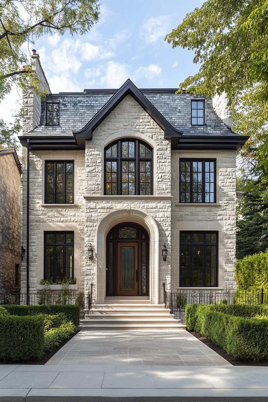 Grand Stone Facade with French Allure