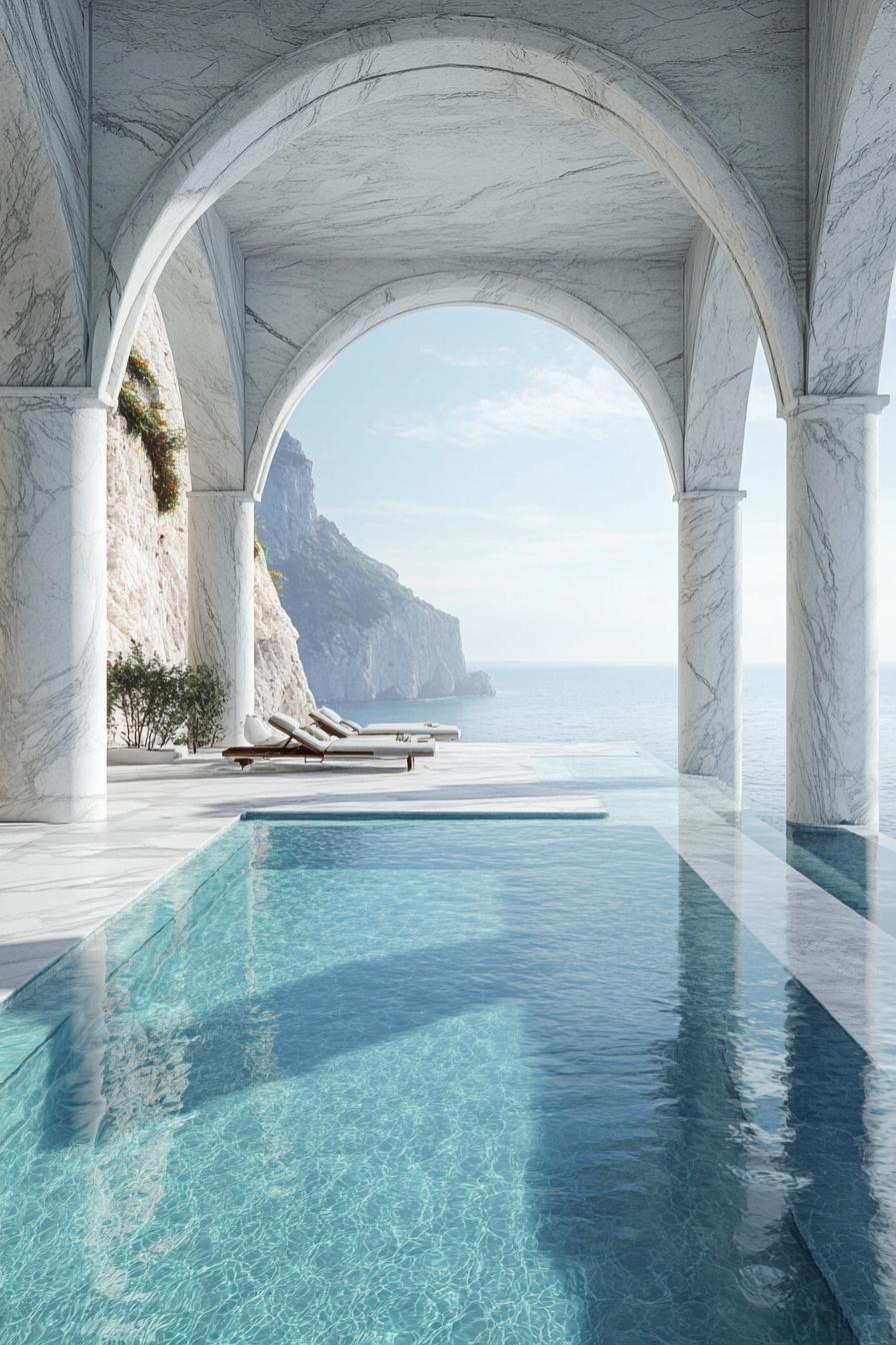 oceanside pool with tall white marble arches stunning sea view dreamscape 2