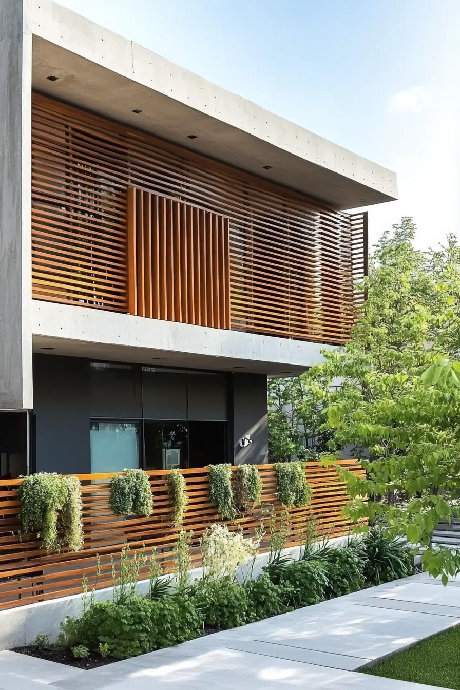 modern house geometric facade with slatted wood wall