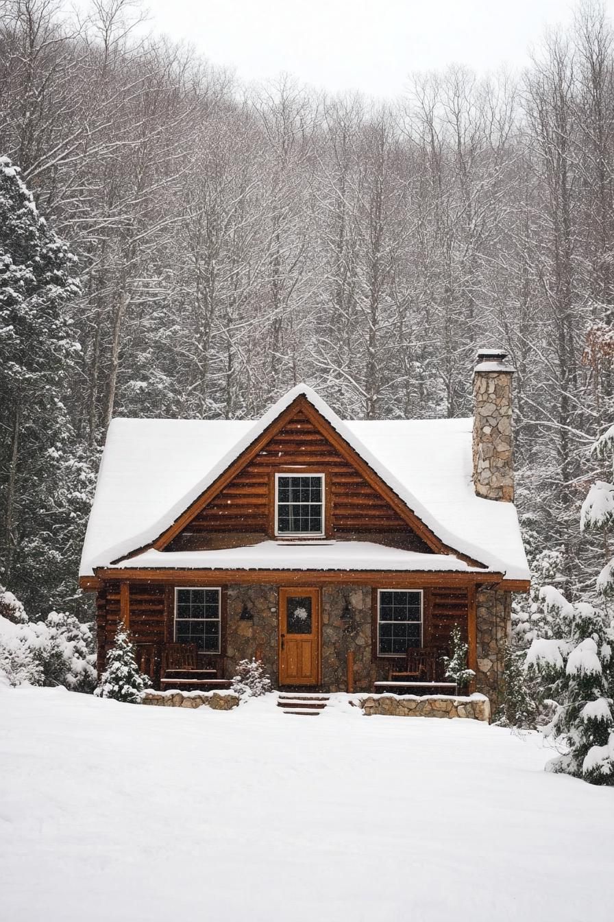 Quaint cabin nestled in a snowy forest