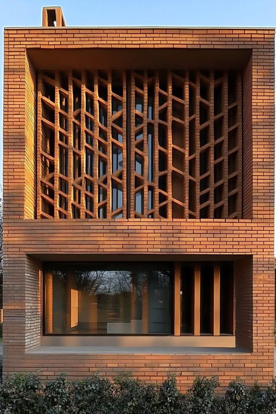 modern house facade with woven brick 3D patterns