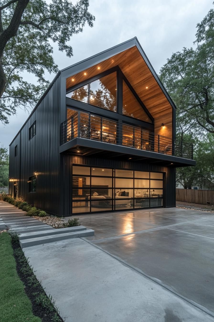 Modern barn-style house with large windows and sleek design