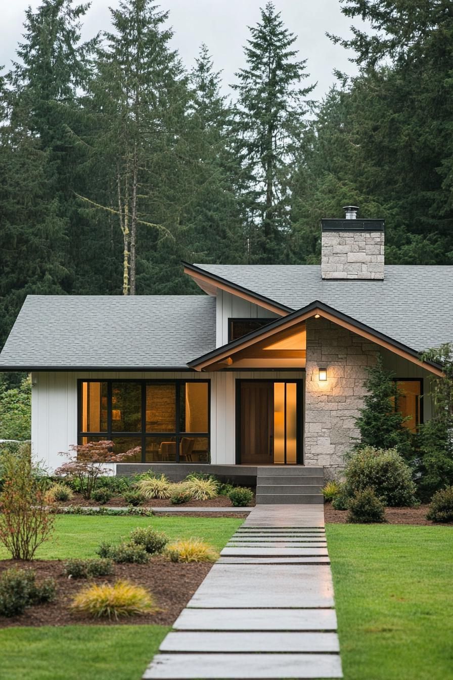 Modern cottage amidst towering trees