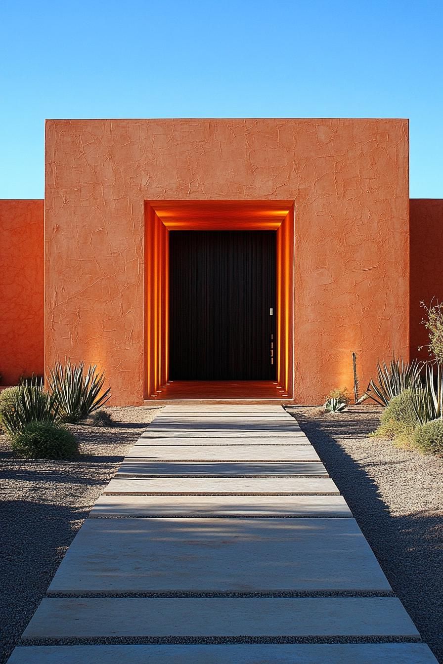 Terracotta villa with a modern entrance