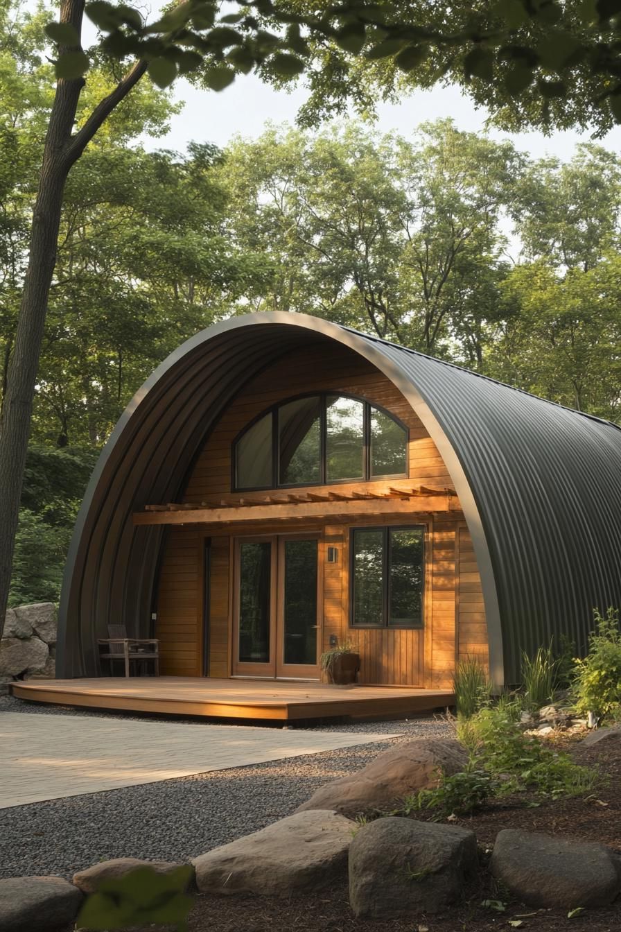 Cozy arched cabin nestled in the woods