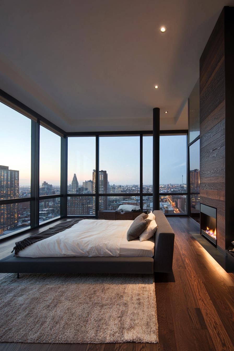 Penthouse bedroom with city views