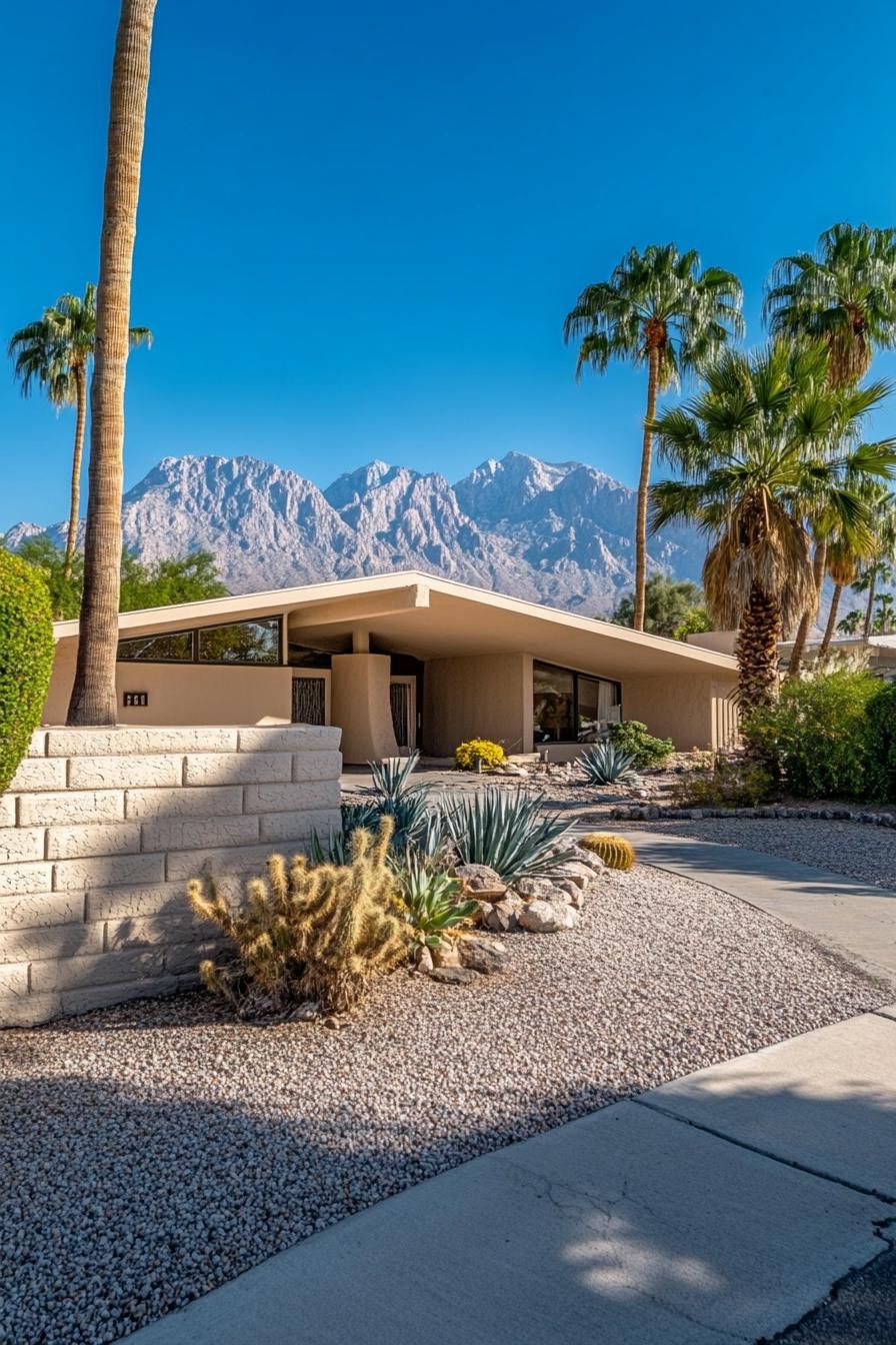 Mid-century modern house with mountain backdrop