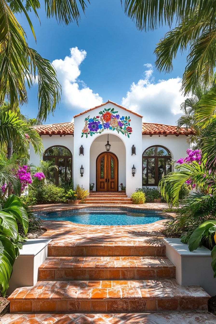 Spanish bungalow with pool and archway