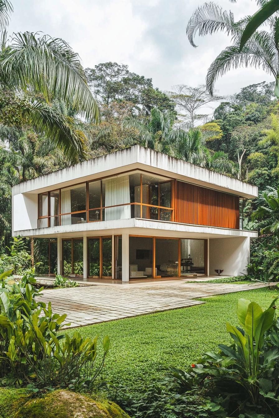 Modern tropical house with lush surroundings