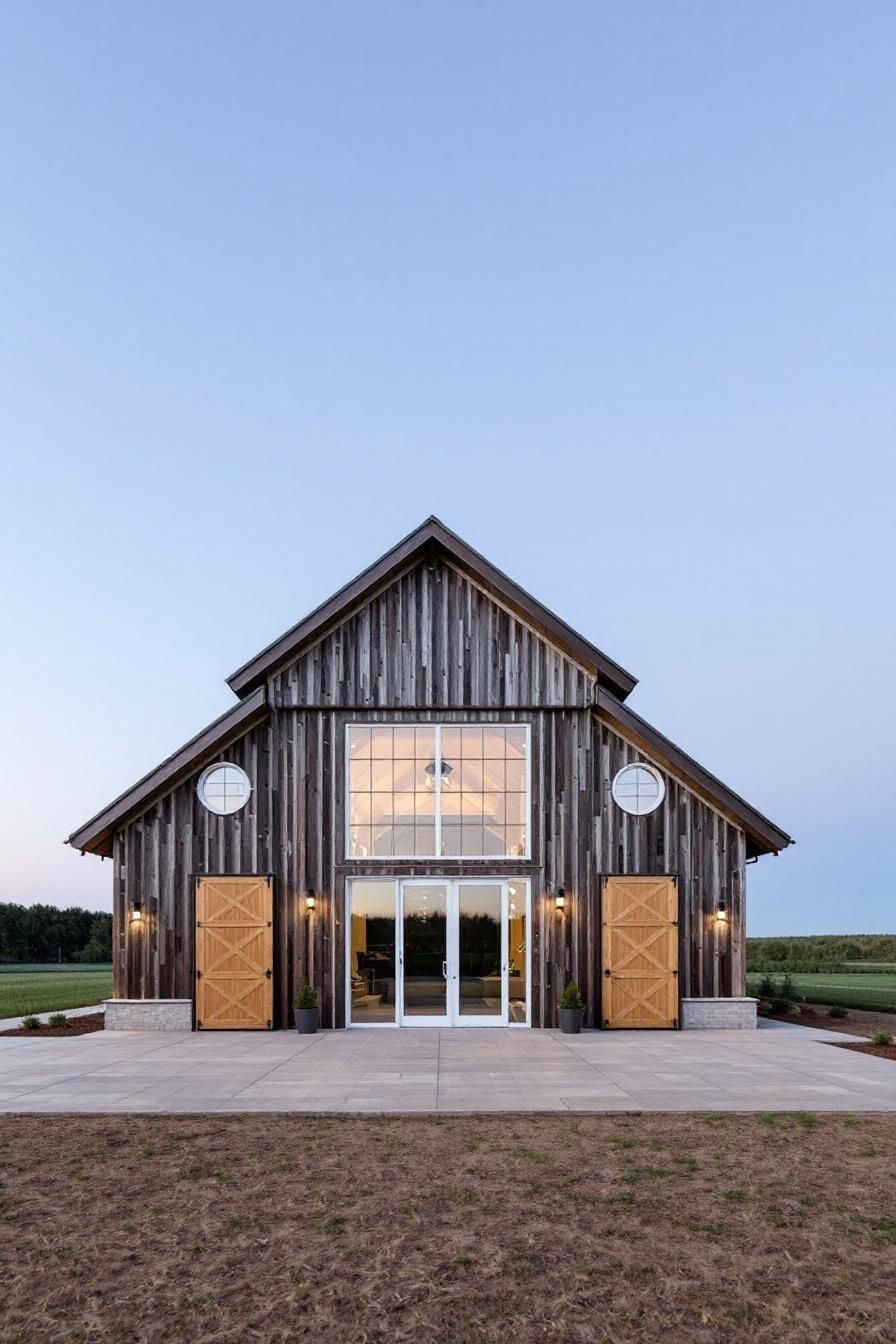 Charming barndominium with large front windows