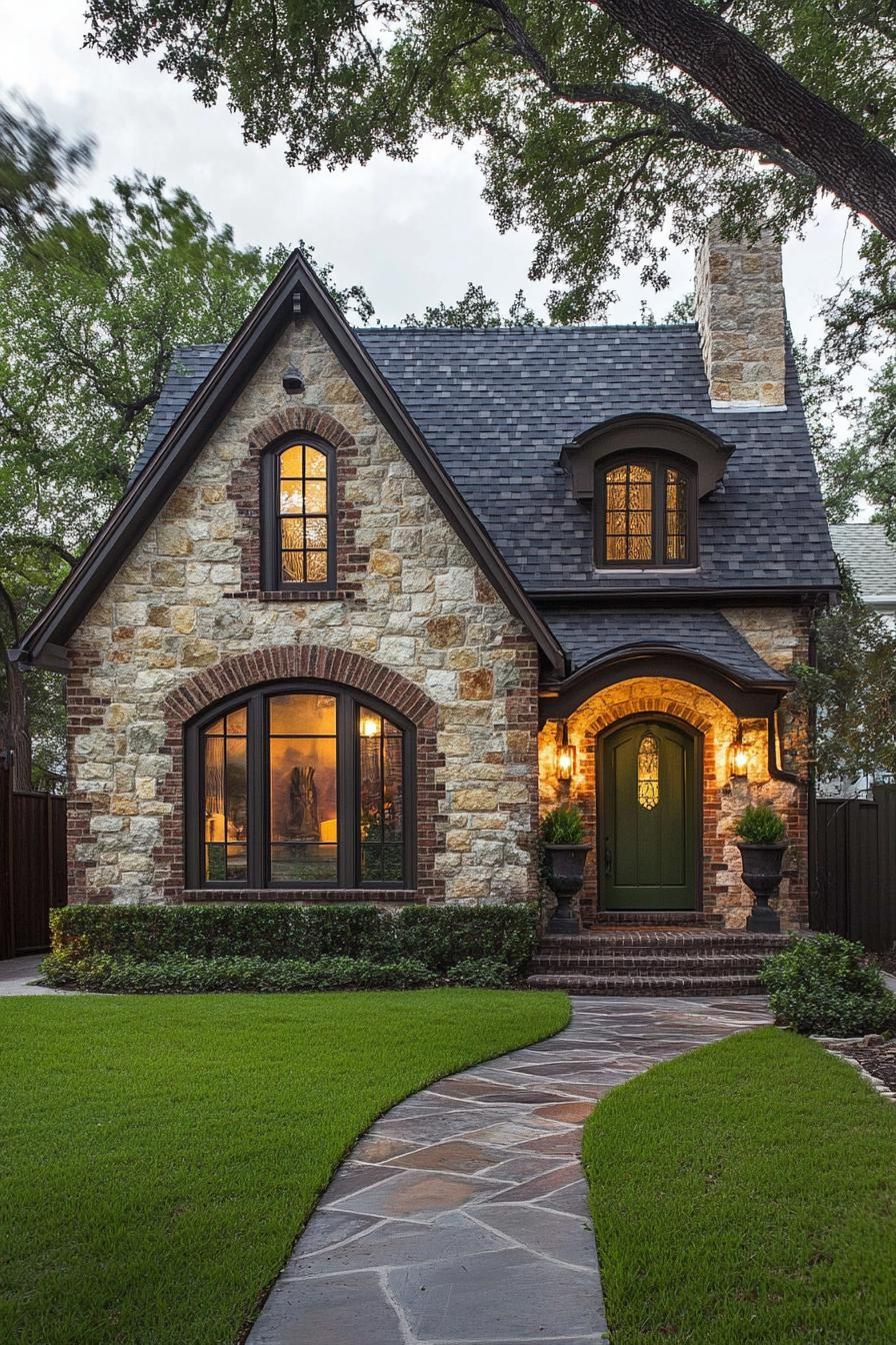 Charming stone cottage with arched windows