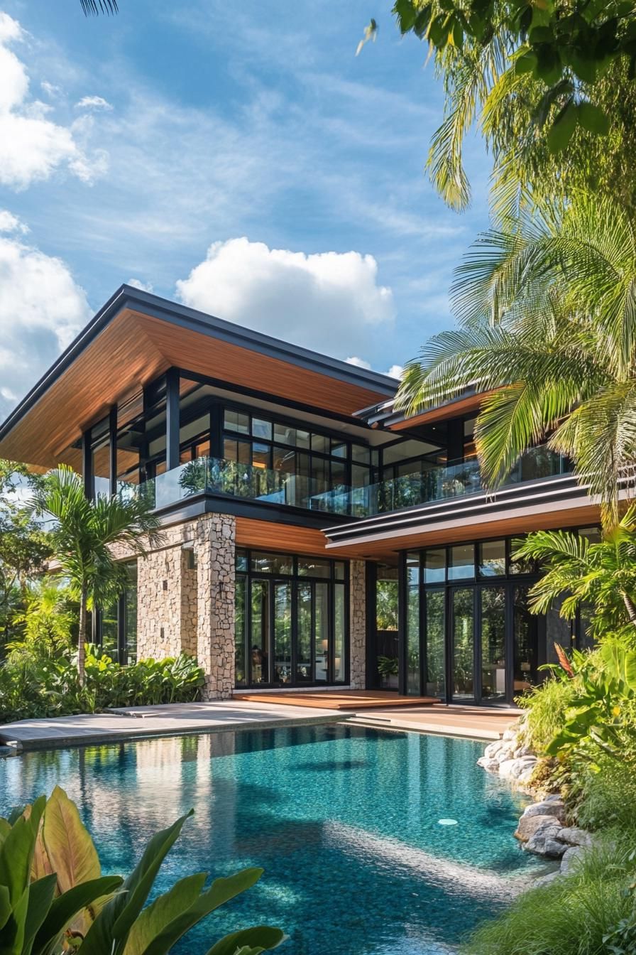 Modern tropical house with poolside charm