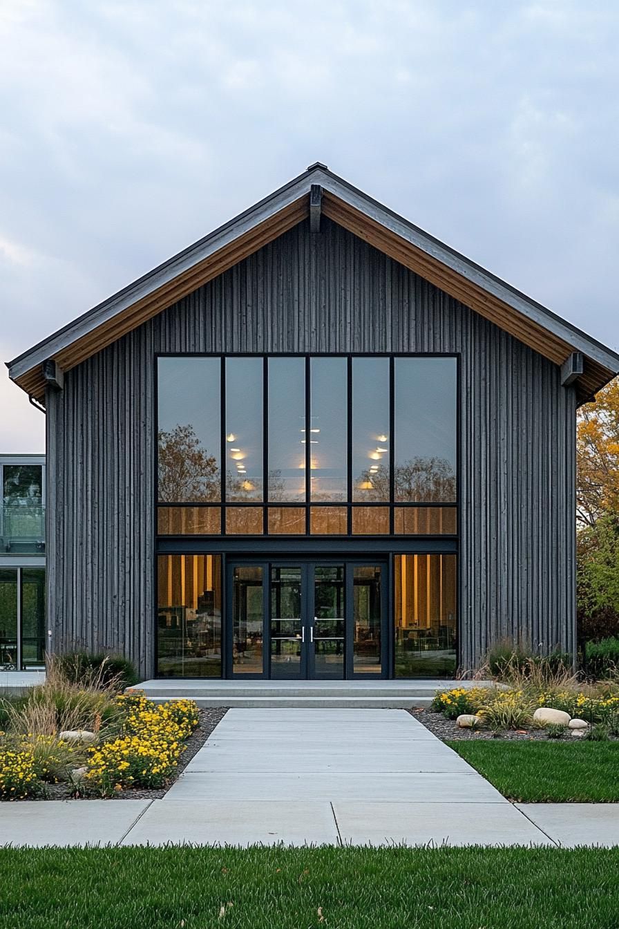 Barn house with large glass panels and sleek wooden façade