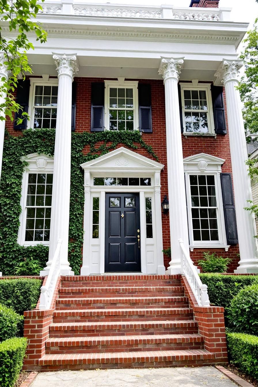 Classic Georgian house with ivy and columns