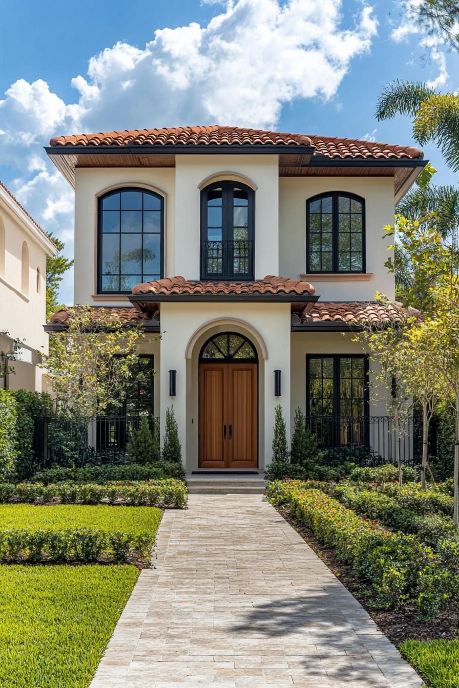 Mediterranean house with terracotta roof and lush garden