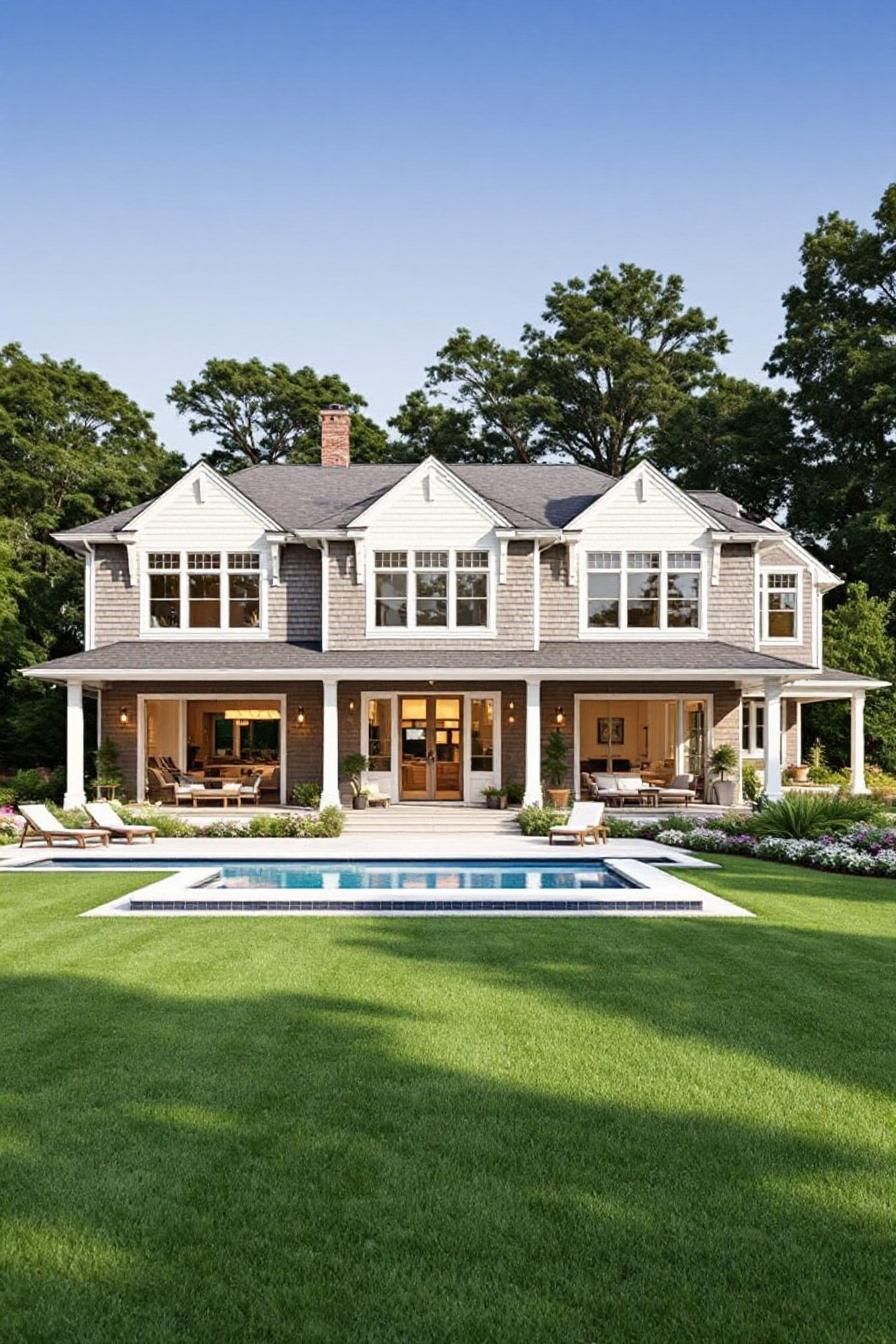 Coastal house with a large front yard and swimming pool