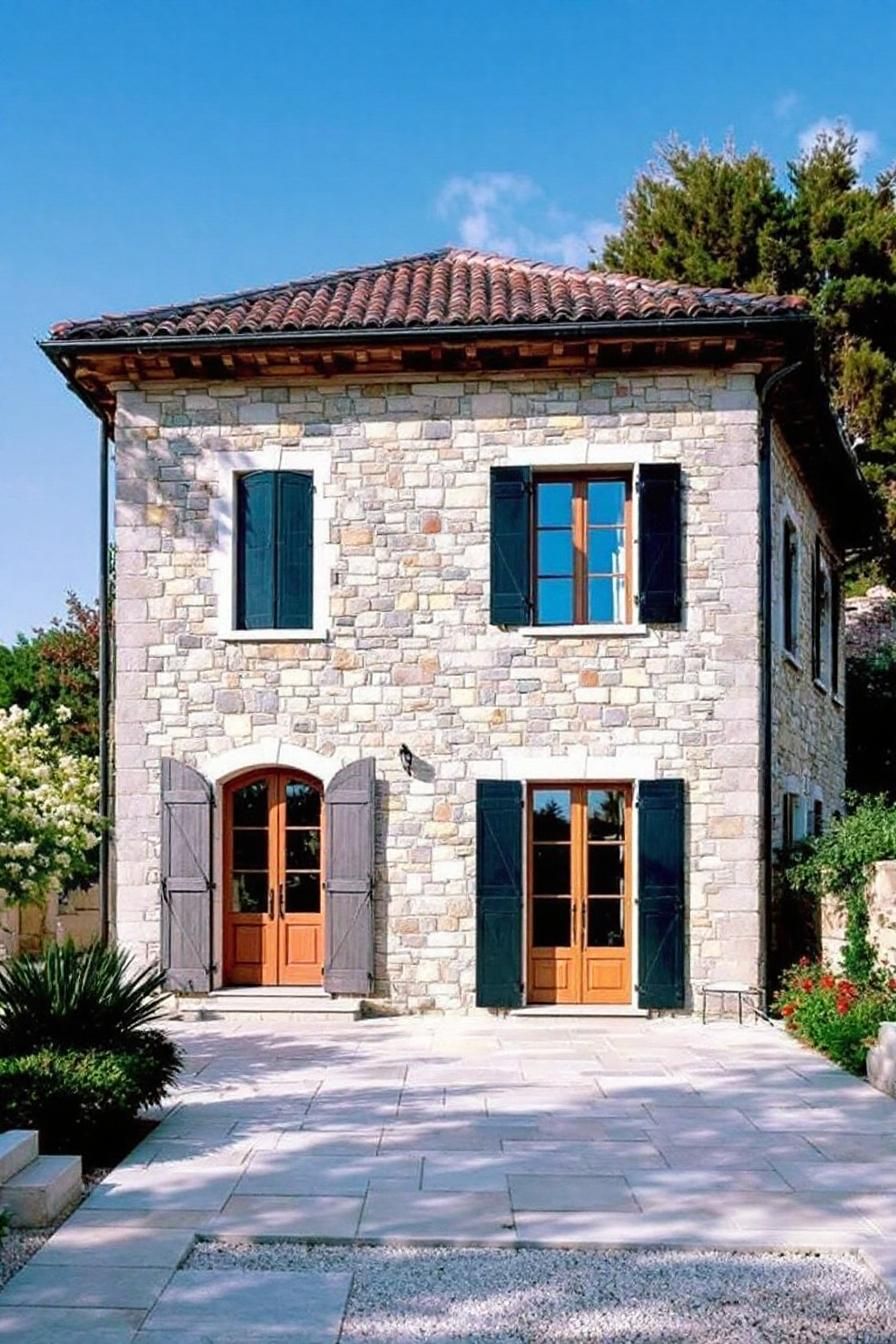 Charming Italian villa with stone facade and blue shutters