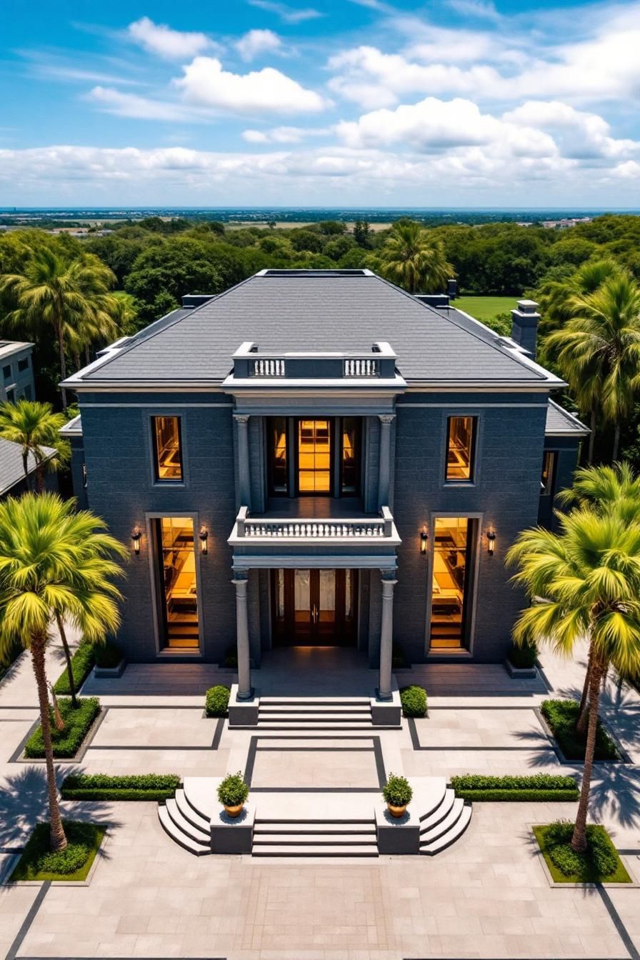 Sophisticated architectural design surrounded by palm trees