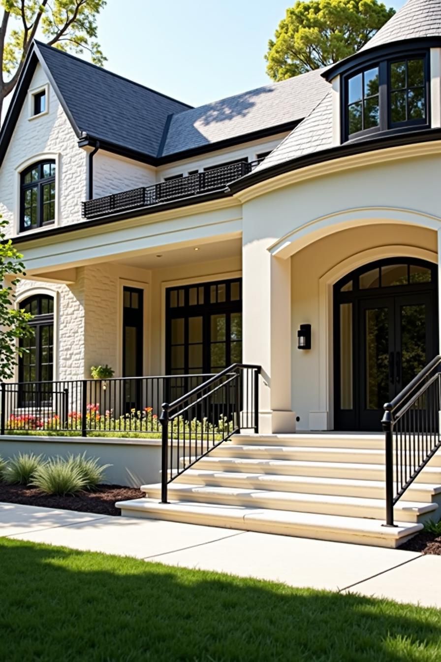 Elegant front view of a suburban house with a classic design