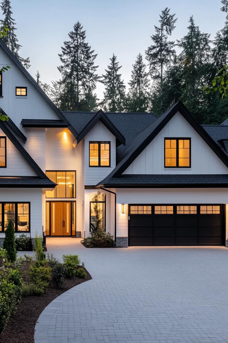 Modern house with large windows and gabled roof