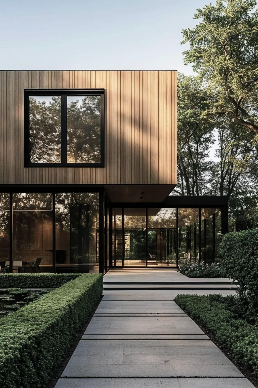 Modern house with timber cladding and large windows