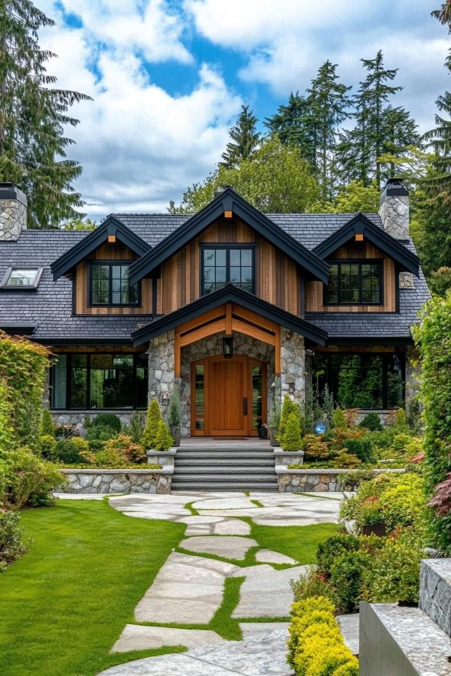 Charming stone and wood ranch with a lush garden