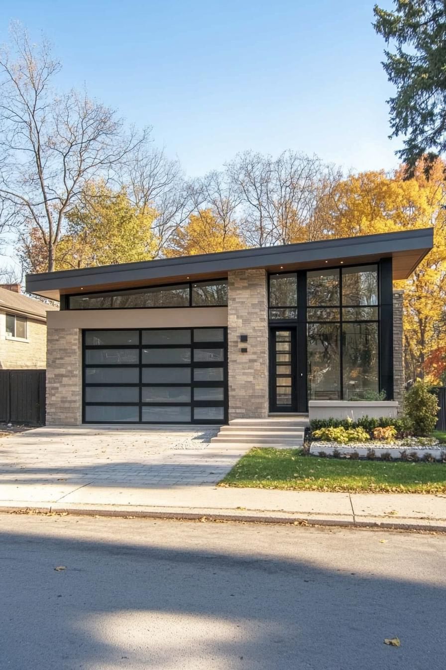 Modern house with a skillion roof and large windows