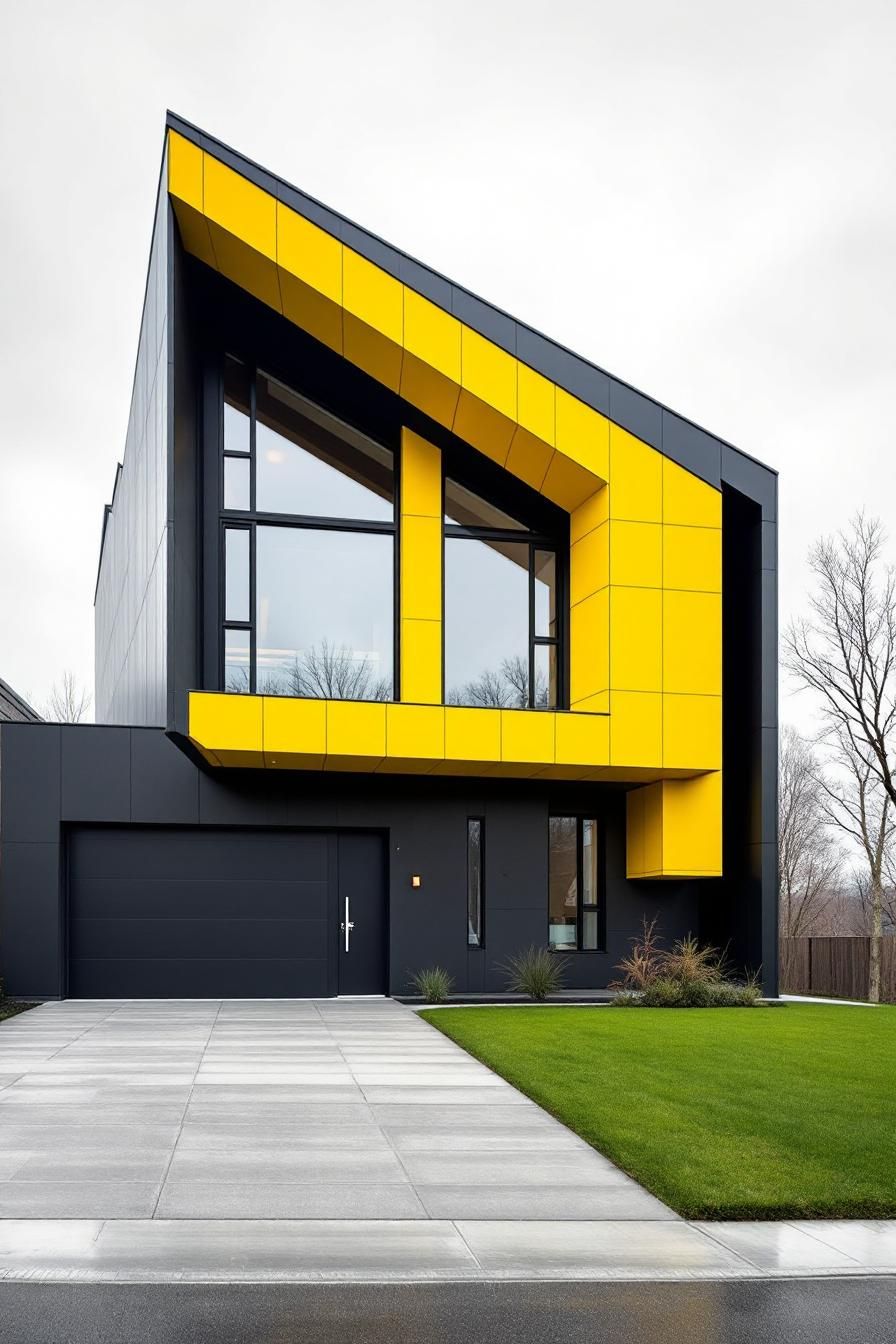 Bright yellow and black modern house with sharp geometric lines